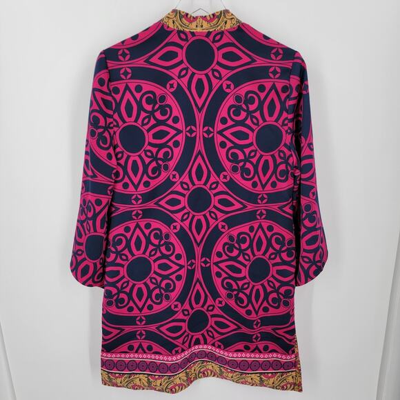 Chico's Reversible Kimono Womens Medium Pink Blue Gold Mixed Print Open Front - Picture 9 of 14